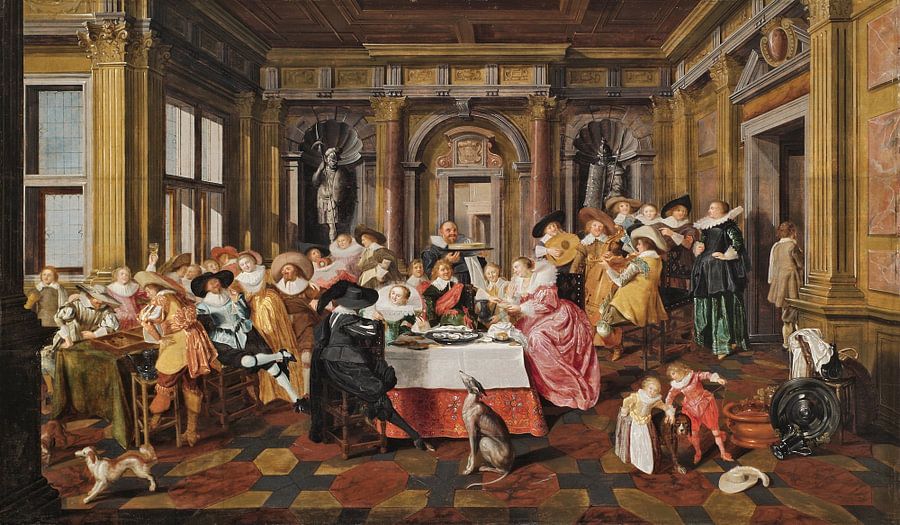 Elegant gezelschap in een Hollandse Renaissancezaal