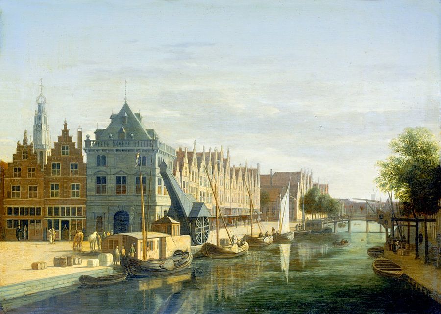 De Waag en de kraan aan het Spaarne te Haarlem